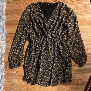 Zara Black and Yellow Floral Mini Dress